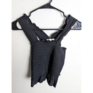 LA Hearts Smocked Cropped Ruffle Tank Top Medium Black